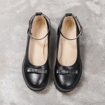 Black Mini Bow Ankle Strap Mary Jane Ballerina Ballet Flats Shoes