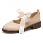 Khaki Satin Bow Mary Jane Ballerina Ballet Flats Shoes