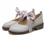 Grey Satin Bow Mary Jane Ballerina Ballet Flats Shoes