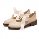 Khaki Satin Bow Mary Jane Ballerina Ballet Flats Shoes