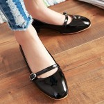 Black Patent Side Buckle Vinage Round Head Mary Jane High Heels Shoes