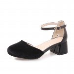 Black Velvet Ballets Mary Jane Ankle Strap Block High Heels Shoes