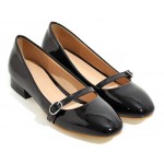 Black Patent Side Buckle Vinage Round Head Mary Jane High Heels Shoes