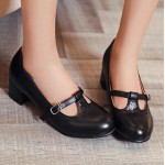 Black T Strap Vinage Round Head Mary Jane High Heels Shoes