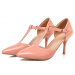 Pink Patent T Strap Vinage Pointed Head Mary Jane High Stiletto Heels Shoes