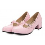 Pink T Strap Vinage Round Head Mary Jane High Heels Shoes