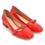 Red Patent Side Buckle Vinage Round Head Mary Jane High Heels Shoes