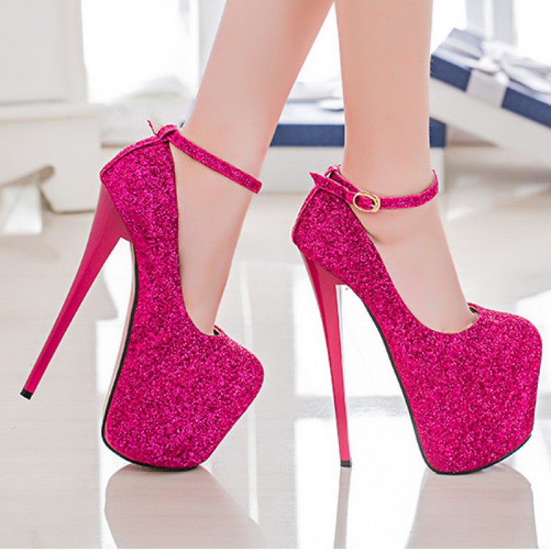 Pink Fushia Glittering Bling Bling Platforms Stiletto Super High Heels ...