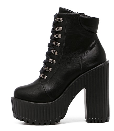 Black Lace Up Punk Rock Chunky Cleated Sole Block High Heels Platforms ...