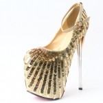 Gold Metallic Sequins Bling Bling Platforms Stiletto Super High Heels Shoes