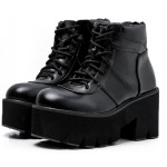 Black Lace Up Buckles Chunky Sole Block Chelsea Ankle Platforms Boots Shoes