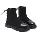 Black Chunky Knitted Block Chelsea Ankle Military Boots Shoes