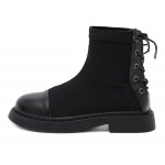 Black Chunky Knitted Block Chelsea Ankle Military Boots Shoes