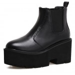 Black Slip On Chunky Sole Block Chelsea Ankle Platforms Boots Shoes
