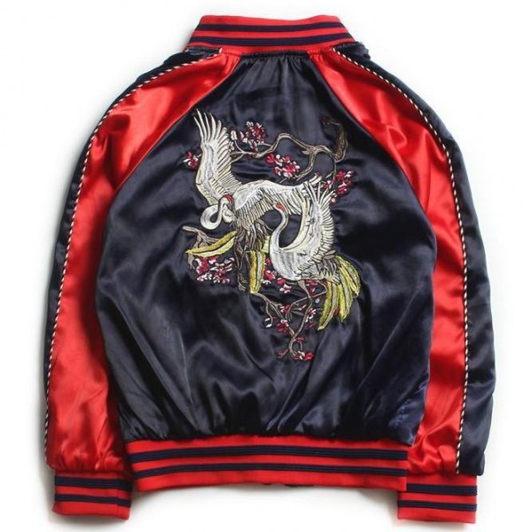 Black Phoenix Satin Embroidery Mens Aviator Baseball Yokosuka Bomber Jacket