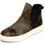 Green Camouflage Military Army Pony Fur High Top Chelsea Ankle Boots Sneakers Shoes