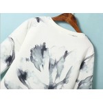 White Vintage Flowers Floral Water Painting Long Sleeve Sweatshirts Tops