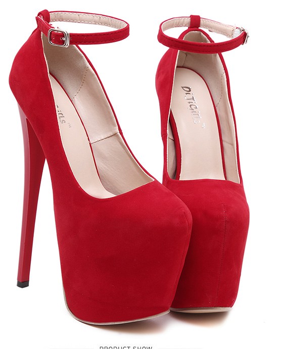 Red Suede Ribbons Ballerina Ballet Platforms Stiletto Super High Heels ...