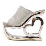 Silver Glitter Bling Bling Platforms Heart Hollow Out Wedges Sandals Bridal Shoes