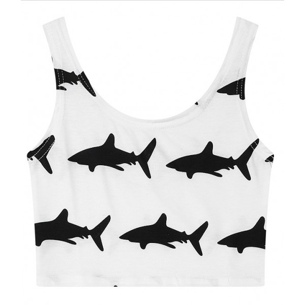 Black White Sharks Sleeveless T Shirt Cami Tank Top
