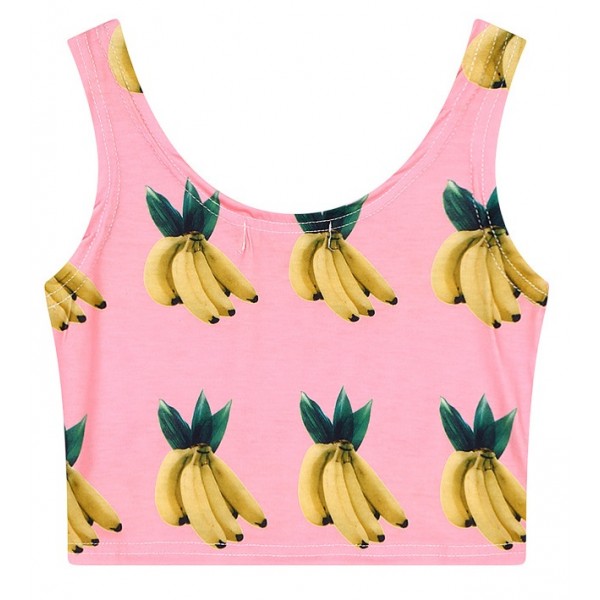 Pink White Bananas Sleeveless T Shirt Cami Tank Top