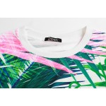 Green Pink Palm Leaves Funky Short Sleeves T Shirt Top