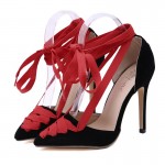 Black Red Pointed Head Ballerina Ballets Strappy High Heels Stiletto Sandals Shoes