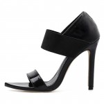 Black Patent Strappy Elastic Band High Heels Stiletto Sandals Shoes
