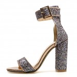 Gold Glittering Bling Bling Sexy High Block Heels Sandals Shoes