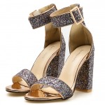 Gold Glittering Bling Bling Sexy High Block Heels Sandals Shoes