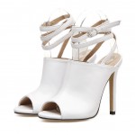 White Peeptoe Strappy High Heels Stiletto Sandals Shoes