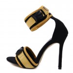 Black Yellow Funky Strap High Heels Stiletto Sandals Shoes