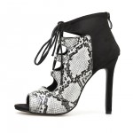 Black White Snake Print Peeptoe Boots High Stiletto Heels Boots Sandals Shoes
