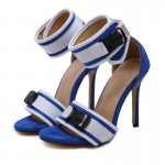 Blue White Funky Strap High Heels Stiletto Sandals Shoes