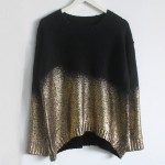 Black Khaki Gold Metallic Knit Long Sleeves Sweater