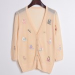 Pink Embroidery Handbags Perfumes Mid Sleeves Cropped Cardigan Outer Jacket