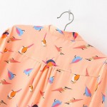 Peach Orange Birds Retro Pattern Chiffon Long Sleeves Blouse Shirt