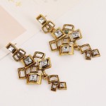 Gold Metal Square Diamante Geometric Earrings 