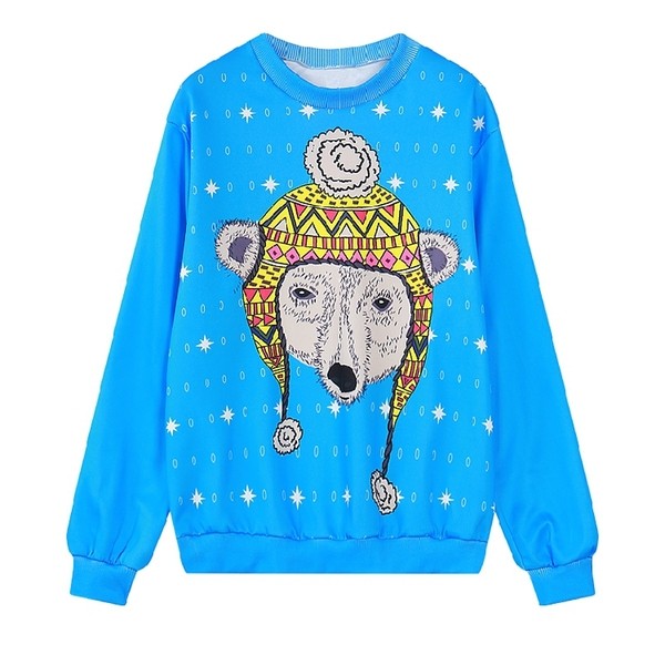 Blue Polar Bear Harajuku Funky Long Sleeve Sweatshirts Tops
