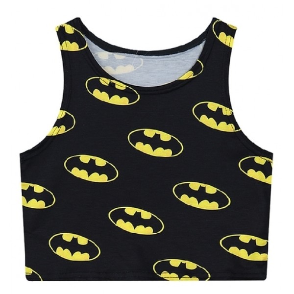 Black Batman Cropped Sleeveless T Shirt Cami Tank Top 