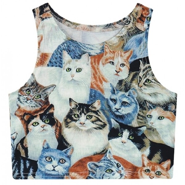 Multiple Cats Cropped Sleeveless T Shirt Cami Tank Top 