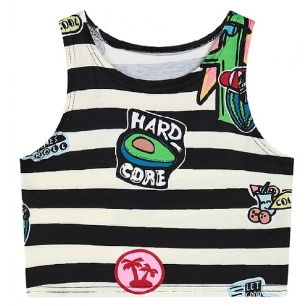 Black White Stripes Avocado Cartoon Cropped Sleeveless T Shirt Cami Tank Top 