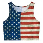 USA Flag Cropped Sleeveless T Shirt Cami Tank Top 