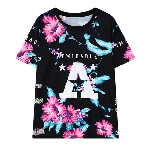 Black Flowers Admirable A Funky Short Sleeves T Shirt Top