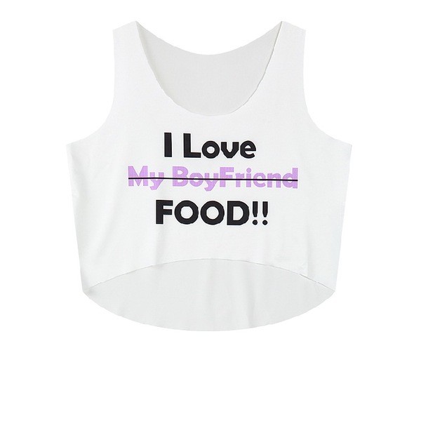 White I Love Food Cropped Sleeveless T Shirt Cami Tank Top 
