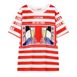 Red Black White Stripes Snow White Cheers Harajuku Funky Short Sleeves T Shirt Top