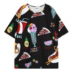 Black White Colorful Snacks Pizza Soda Junk Food Funky Short Sleeves T Shirt Top