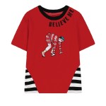 Red Black White Stripes Believe Me Embroidery Harajuku Funky Short Sleeves T Shirt Top