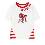Red Black White Stripes Believe Me Embroidery Harajuku Funky Short Sleeves T Shirt Top
