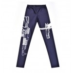 Navy Blue White Gun Print Yoga Fitness Leggings Tights Pants